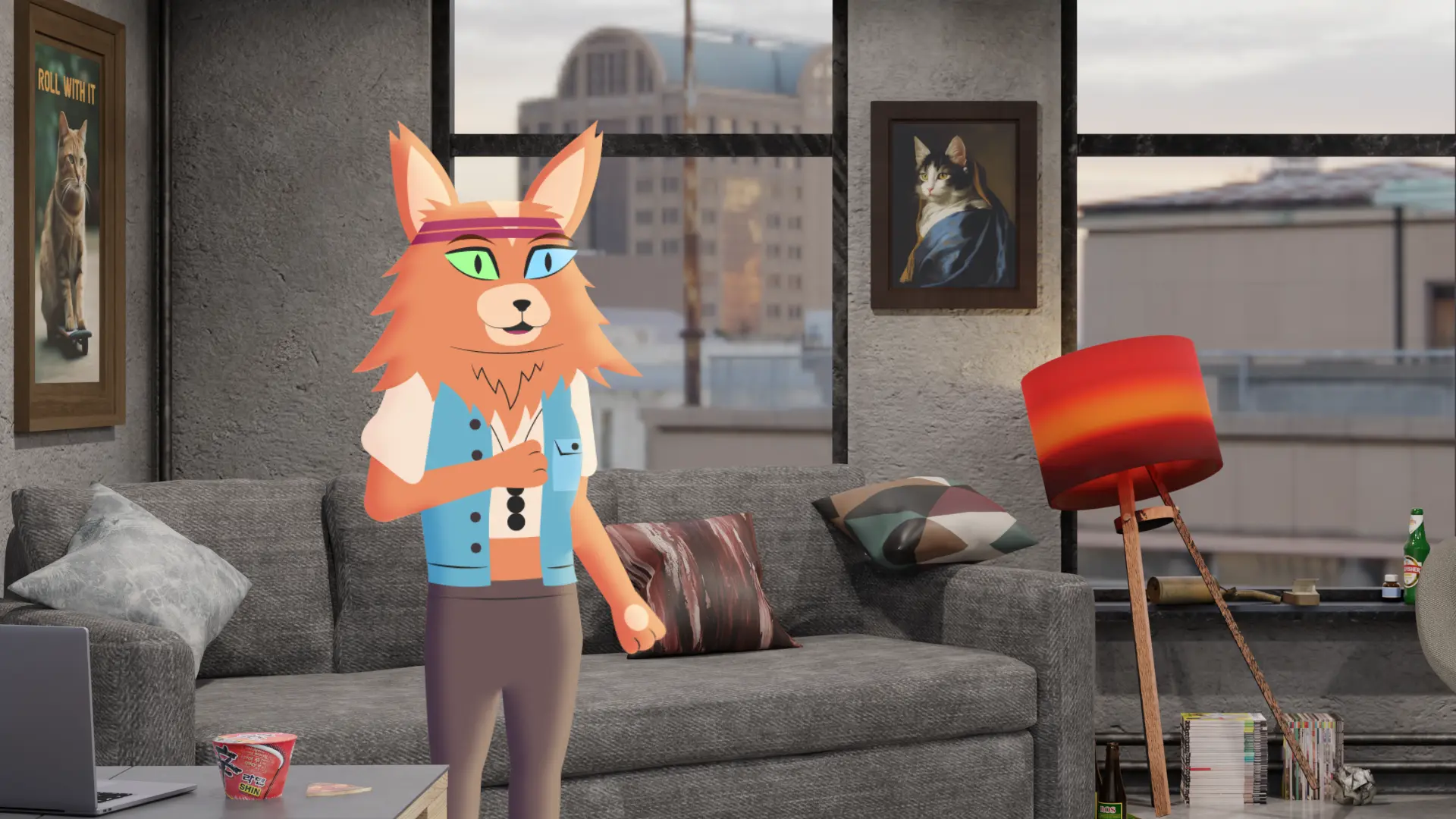 Still frame of Sage talking inside the apartment